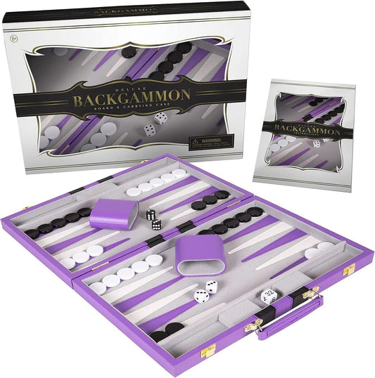Tiny Backgammon Battle Kit: War of Wits for Grown-Ups & Mini-Mes - Comes with Fancy Leather Fortress & Secret Battle Tips (Purple Power!)