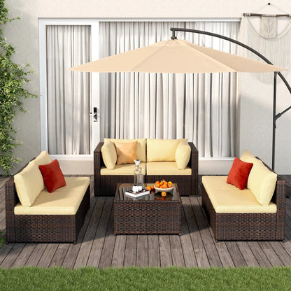 Patio Furniture Set 7-Piece Outdoor Seating Sofa Set with Glass Coffee Table, Beige