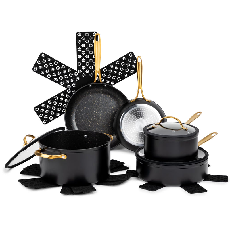 12-Piece Non-Stick Cookware Set, Signature Collection Pots and Pans Set - Blue