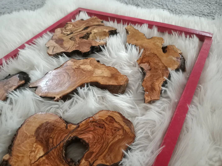 Live Edge Varnished Olive Wood Slabs – Set of 6, 10, or 16 for Epoxy Tables, DIY Crafts & Resin Projects