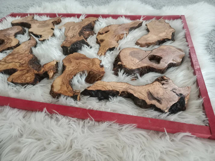 Live Edge Varnished Olive Wood Slabs – Set of 6, 10, or 16 for Epoxy Tables, DIY Crafts & Resin Projects