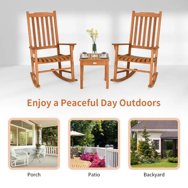 Stylish 3-Piece Eucalyptus Rocking Chair Set with Matching Coffee Table