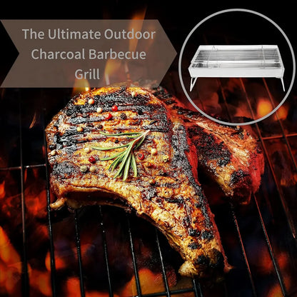 17" in Portable Tabletop Grill, Charcoal Barbecue Grill, Stainless Steel Portable Folding Tabletop Charcoal Grill for Shish Kabob Burgers & Meat Steak.