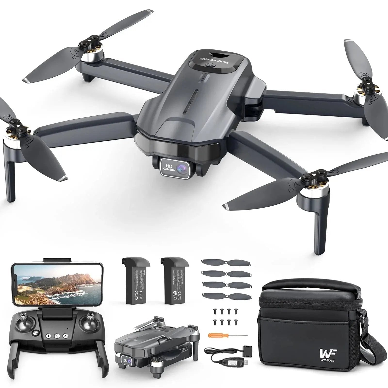 WF31 4K GPS Foldable Quadcopter Drone for Adults - 50 Minutes Flight Time, Black