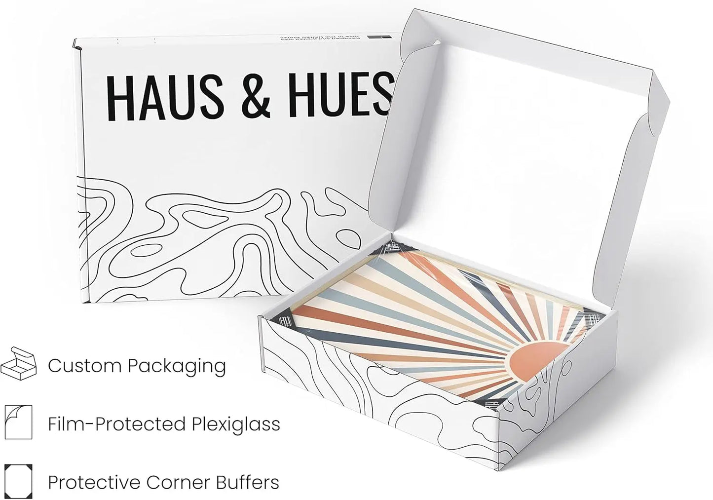 Frame Boho Wall Art - Sun Decor for Bedroom, Mid Century Modern Minimalist Art, Geometric Poster with Beige Frame, 16X20