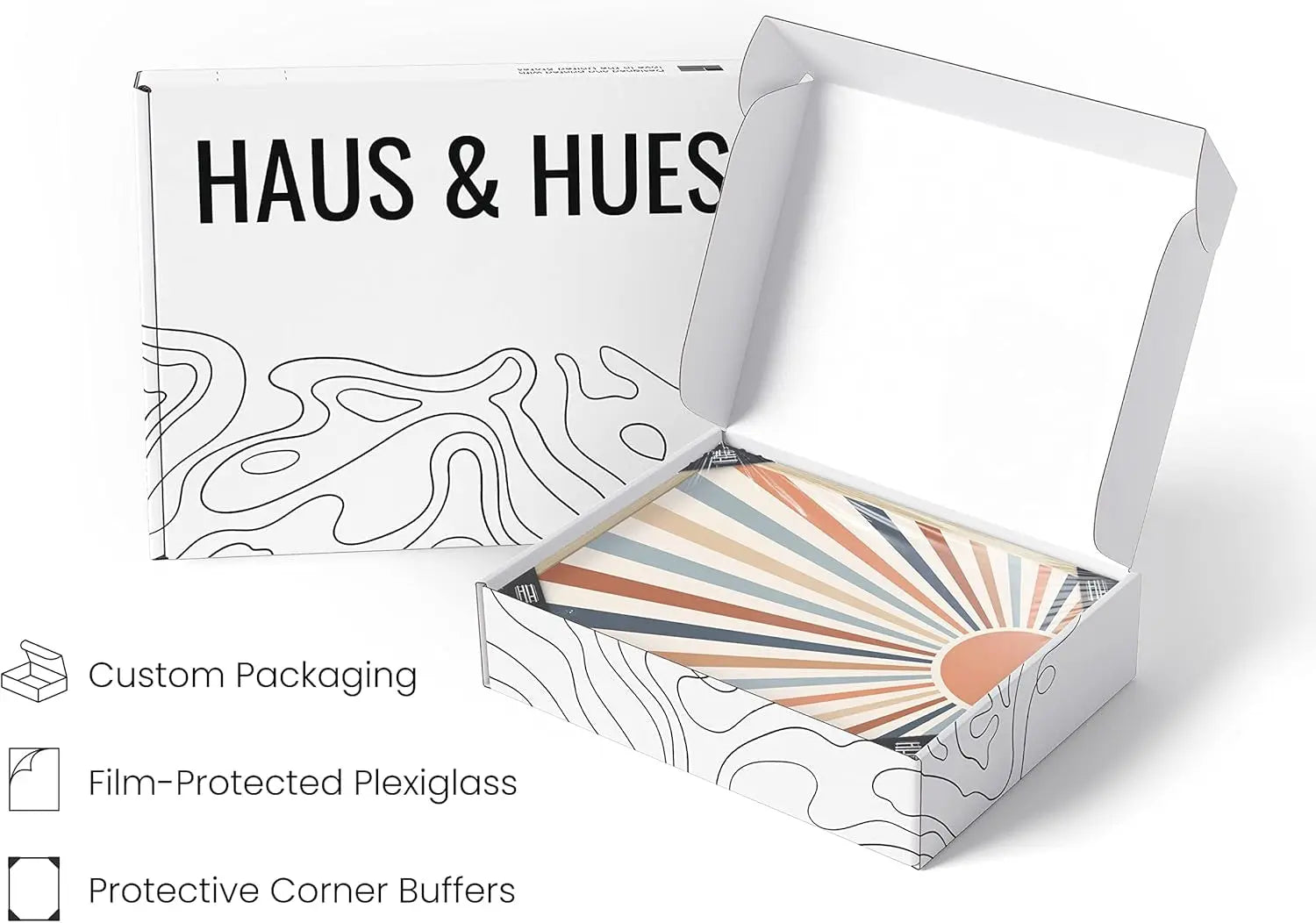 Frame Boho Wall Art - Sun Decor for Bedroom, Mid Century Modern Minimalist Art, Geometric Poster with Beige Frame, 16X20