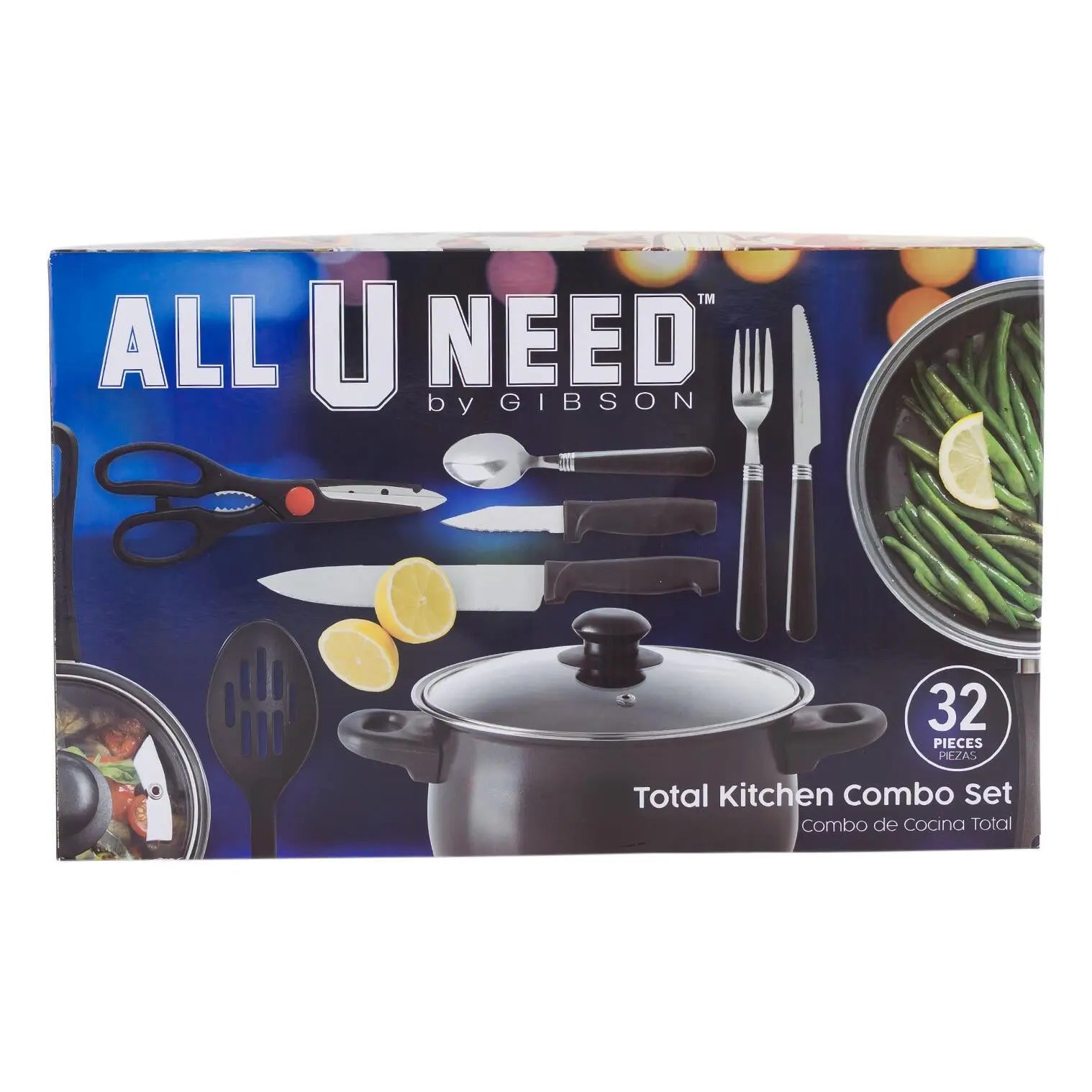 Gibson All U Need Stainless Steel Total Kitchen Combo Set - 32 Pieces - Black Cookware Gibson