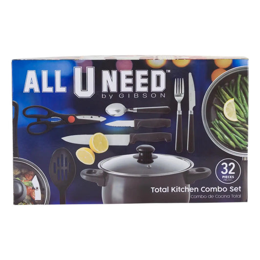 Gibson All U Need Stainless Steel Total Kitchen Combo Set - 32 Pieces - Black Cookware Gibson