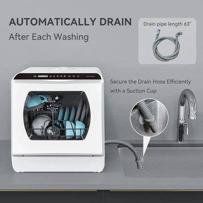 Portable Countertop Dishwasher, 5 Washing Programs, 5L Built-In Water Tank and Air-Dry Function, HMX-DW03