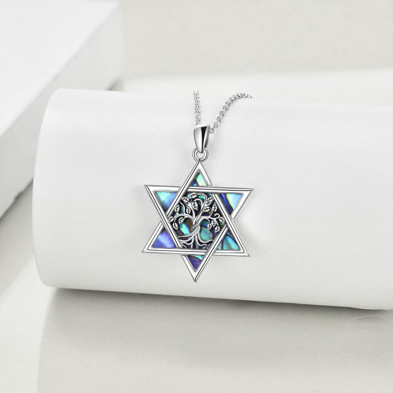Rock Your Roots with the Star of David Necklace: A Shiny Abalone Shell Tree of Life for All the Cool Cats!