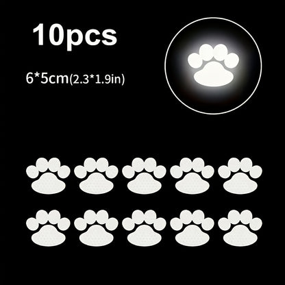10pcs of Cute Dog Paw Footprints High Intensity Reflective Car Stickers