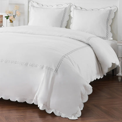 600 Thread Count Scallop Rope Embroidered Cotton Duvet Set Mélange Home