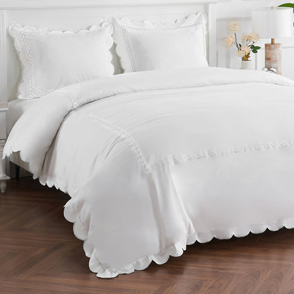 600 Thread Count Scallop Rope Embroidered Cotton Duvet Set Mélange Home