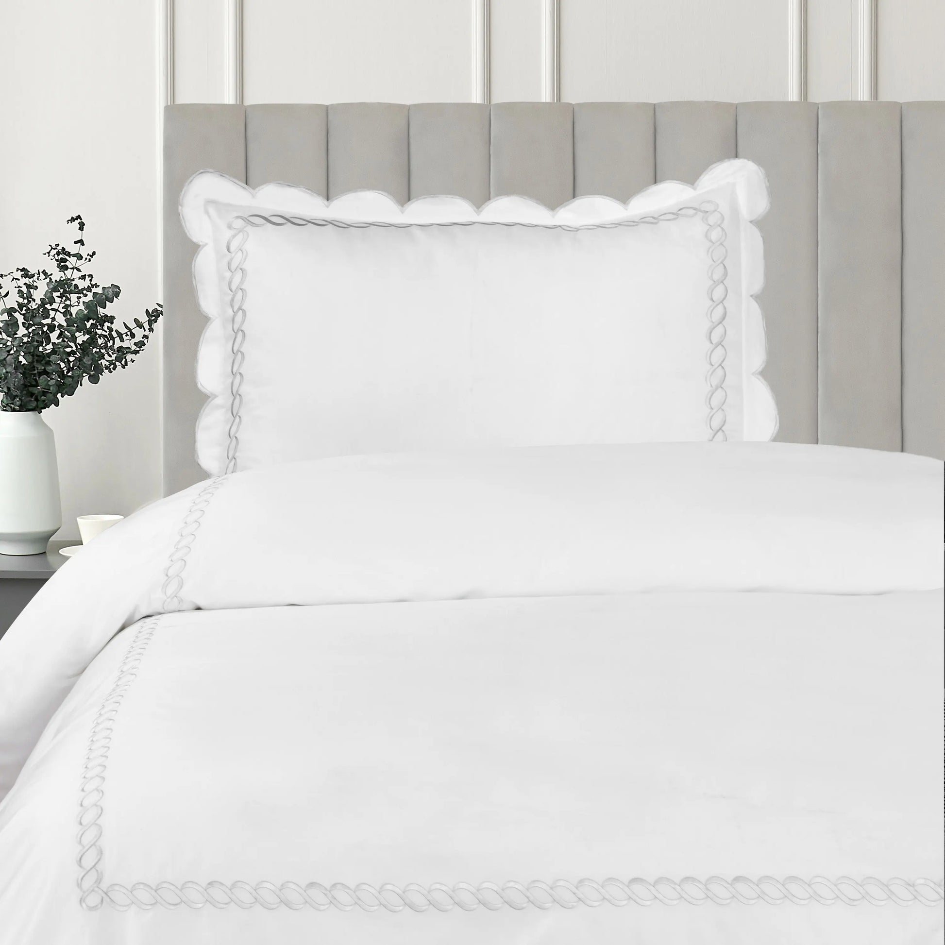 600 Thread Count Scallop Rope Embroidered Cotton Duvet Set Mélange Home