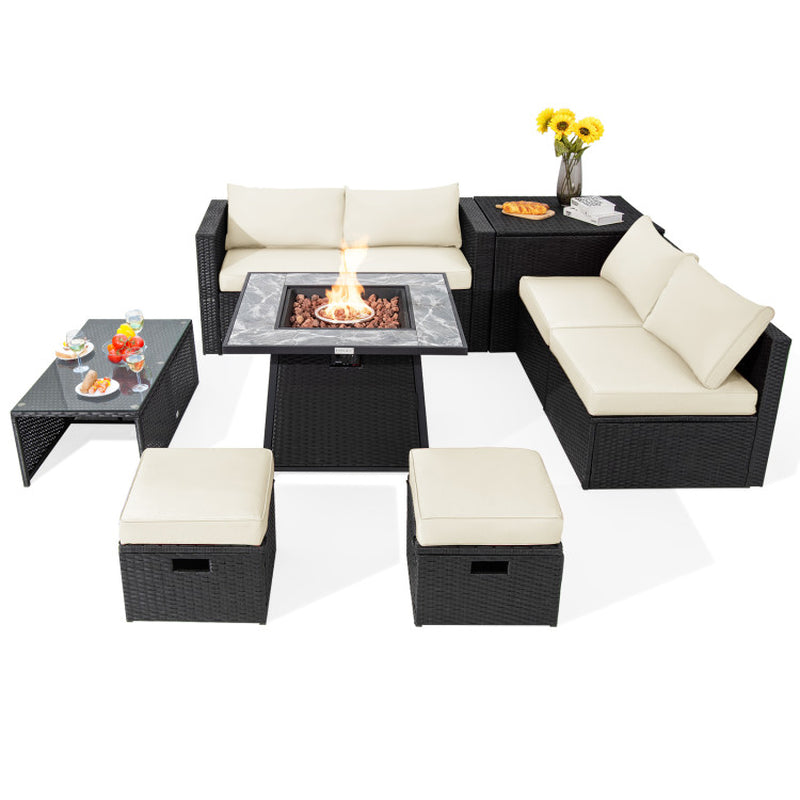 Transform your outdoor space with this stunning 9-piece wicker sectional set, complete with a cozy 35-inch gas fire pit table! 🔥✨ #OutdoorLiving #FirePitFun