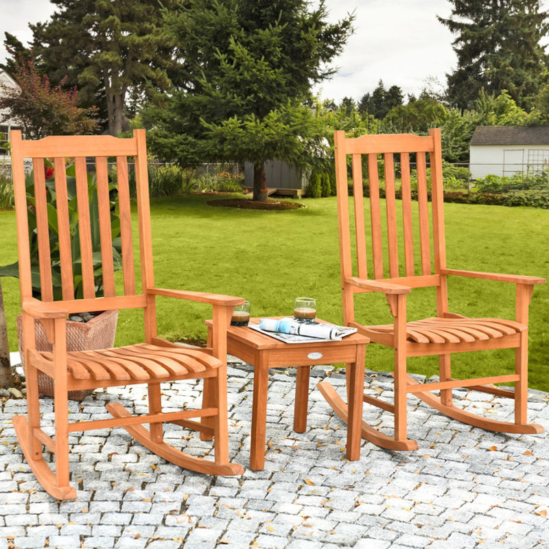 Stylish 3-Piece Eucalyptus Rocking Chair Set with Matching Coffee Table