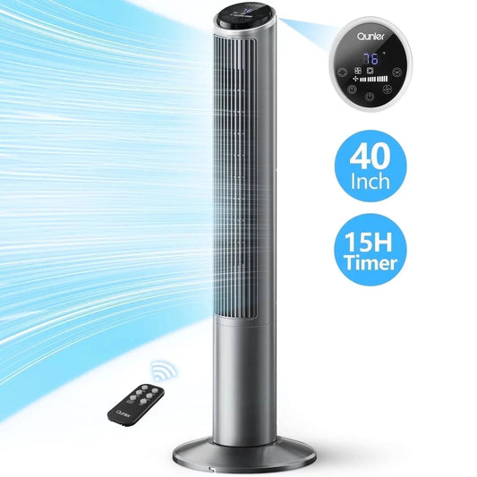 Tower Fan with Remote, 40" Bladeless Fan for Home, 70° Oscillation, 3 Speeds, 2 Modes, 15H Timer Quiet AC Motor Floor Fan for Bedroom, Office, Gray