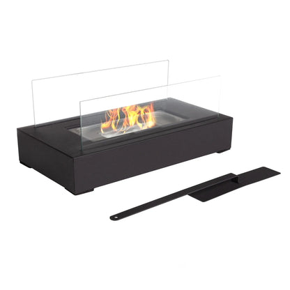 Bio Ethanol Rectangular Portable Firepit - Indoor or Outdoor Ventless Tabletop Firepit with 360-View (Black)