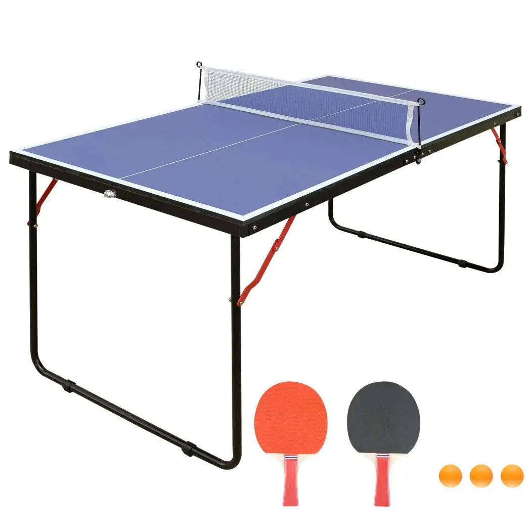 Table Tennis Table, Midsize Ping Pong Table Set with Net & 2 Ping Pong Paddles & 3 Balls, Foldable & Portable Table for Indoor Outdoor Game