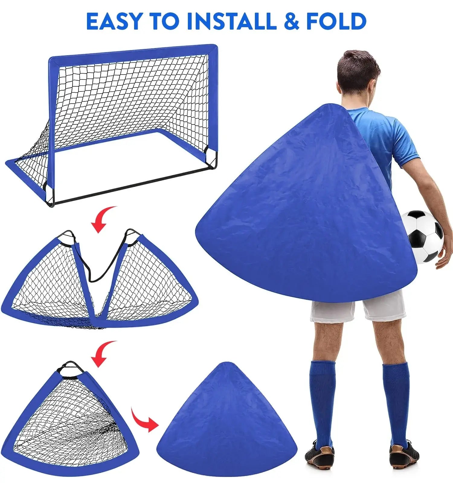 Portable Set of 2 Soccer Goals, 4X3Ft Folding Soccer Net for Backyard Training for Kids and Teens,Blue