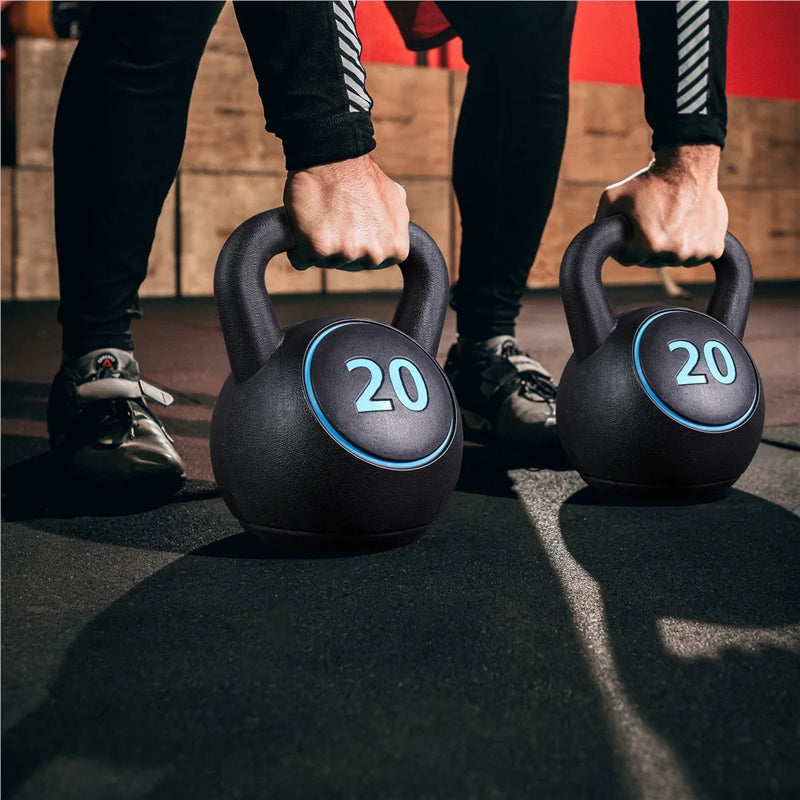 50 Lbs Coated Kettlebells 4 HDPE Coated Kettle Bells for Home Gym, Black