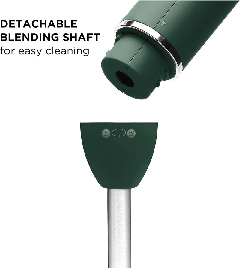 Immersion Stick Hand Blender with Stainless Steel Blades, Powerful Electric Ice Crushing 2-Speed Control Handheld Food Mixer, Purees, Smoothies, Shakes, Sauces & Soups, Forest