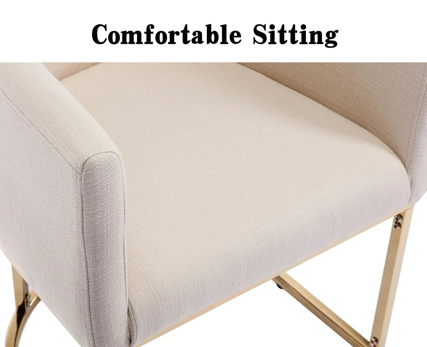 Modern Linen Dining Chair, Mid-Century Upholstered Barrel Kitchen Chairs Fabric Side Chair with Metal Legs and Curved Back for Living Room Dining Room Bedroom, Cream