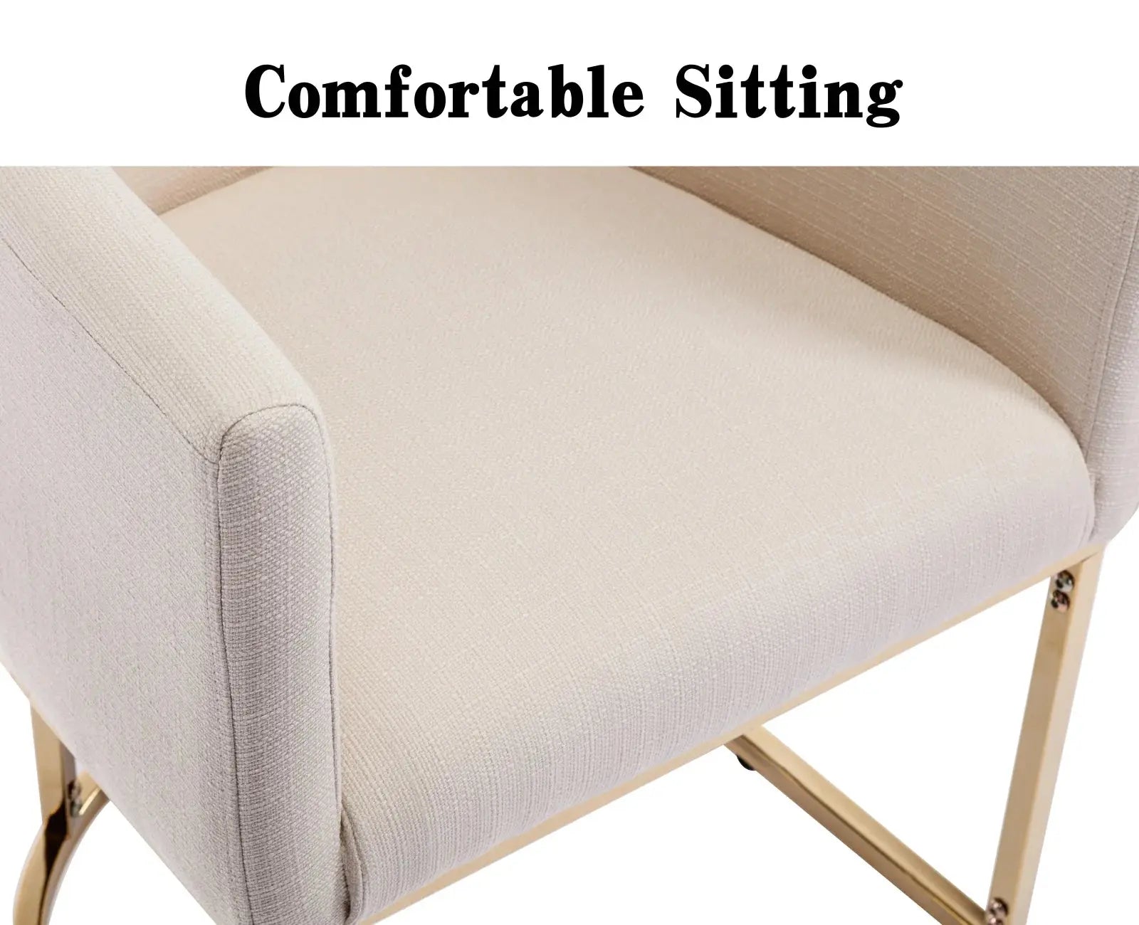 Modern Linen Dining Chair, Mid-Century Upholstered Barrel Kitchen Chairs Fabric Side Chair with Metal Legs and Curved Back for Living Room Dining Room Bedroom, Cream