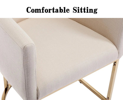 Modern Linen Dining Chair, Mid-Century Upholstered Barrel Kitchen Chairs Fabric Side Chair with Metal Legs and Curved Back for Living Room Dining Room Bedroom, Cream