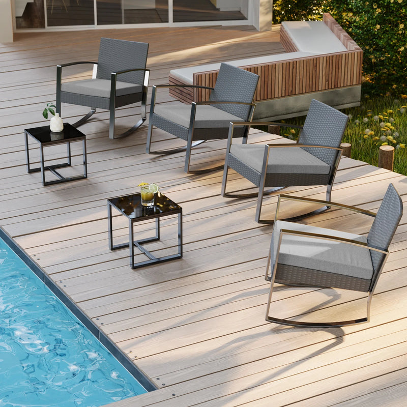3-Piece Outdoor Rocking Chairs, Patio Furniture with Thickened Cushions and Coffee Table for Garden, Balcony, Porch, Backyard, Gray