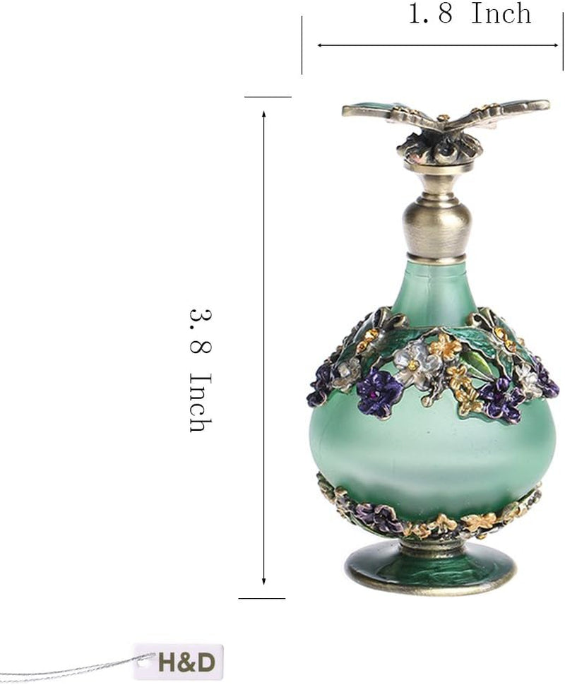 H&D Elegant Retro Mini Green Butterfly Perfume Bottle - 24ml Charming Fragrance Container