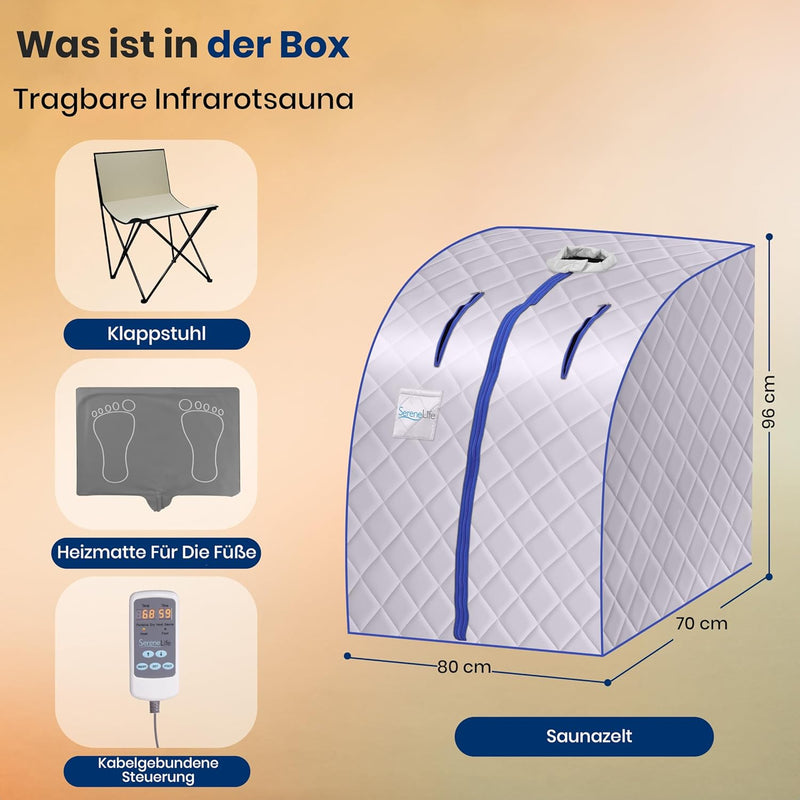 Portable Sauna Box for Home, Infrared Sauna Tent with Heated Foot Pad and Folding Chair, Remote Control In-Home Spa, 38" X 32” - (Silver)