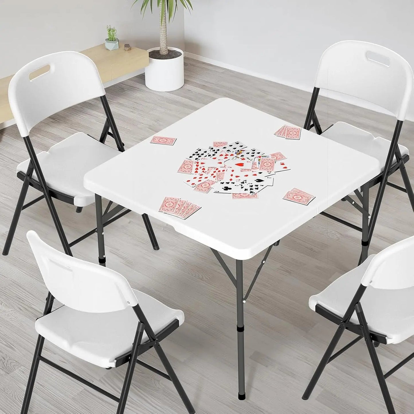 34" Fold in Half Square Table, Bi-Folding Commercial Table, Portable Plastic Dining Card Table for Kitchen or Outdoor Party Wedding Event, White