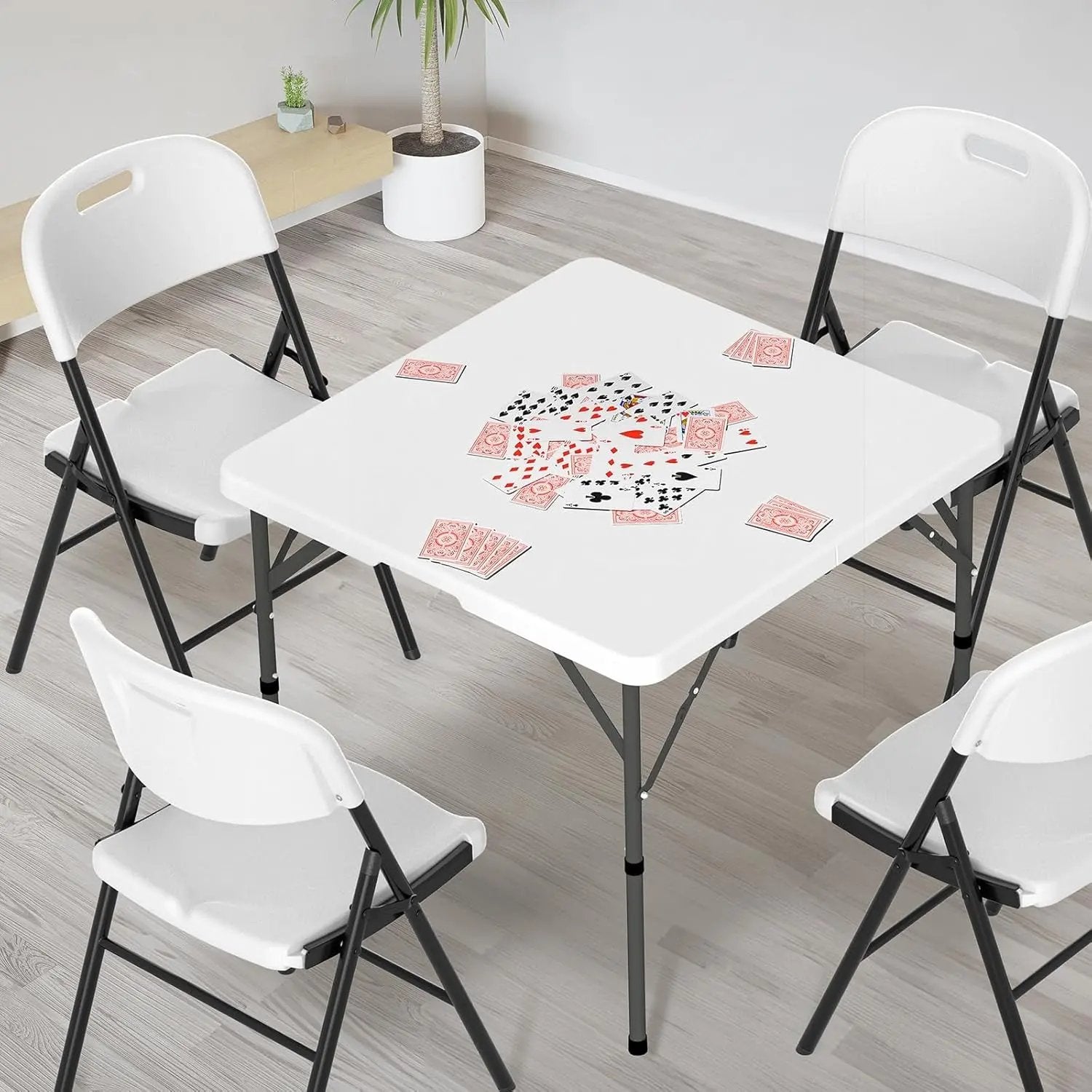 34" Fold in Half Square Table, Bi-Folding Commercial Table, Portable Plastic Dining Card Table for Kitchen or Outdoor Party Wedding Event, White