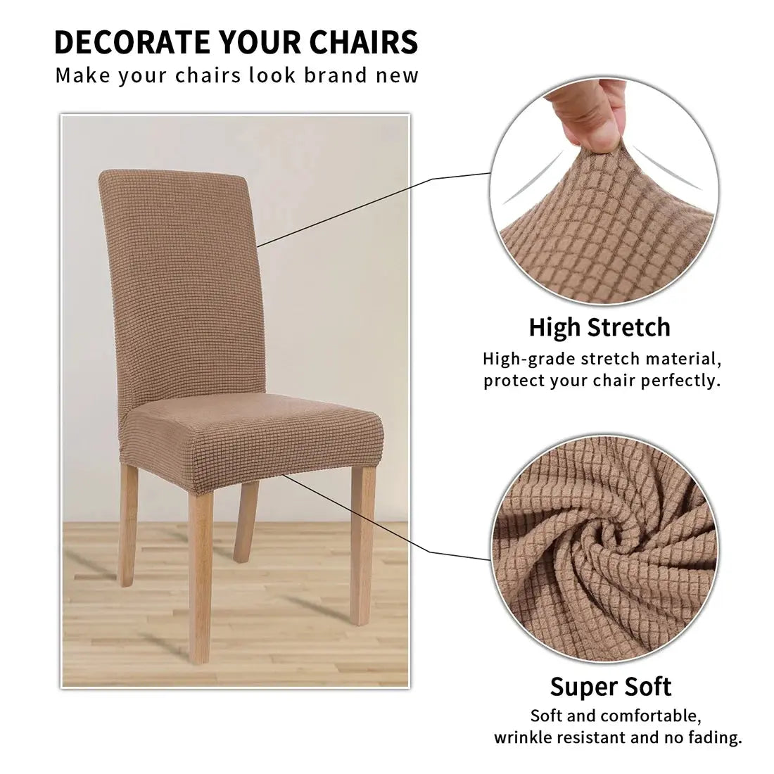 4 Pack Chair Covers for Dining Room, Stretch Chair Protector Slipcovers, Camel