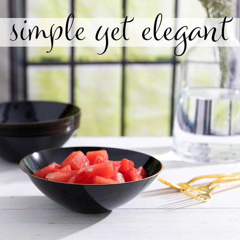 Elevate Your Party with Elegant 16oz Black Soup Bowls Featuring a Chic Gold Rim – 20 Count of Premium Disposable Tableware!