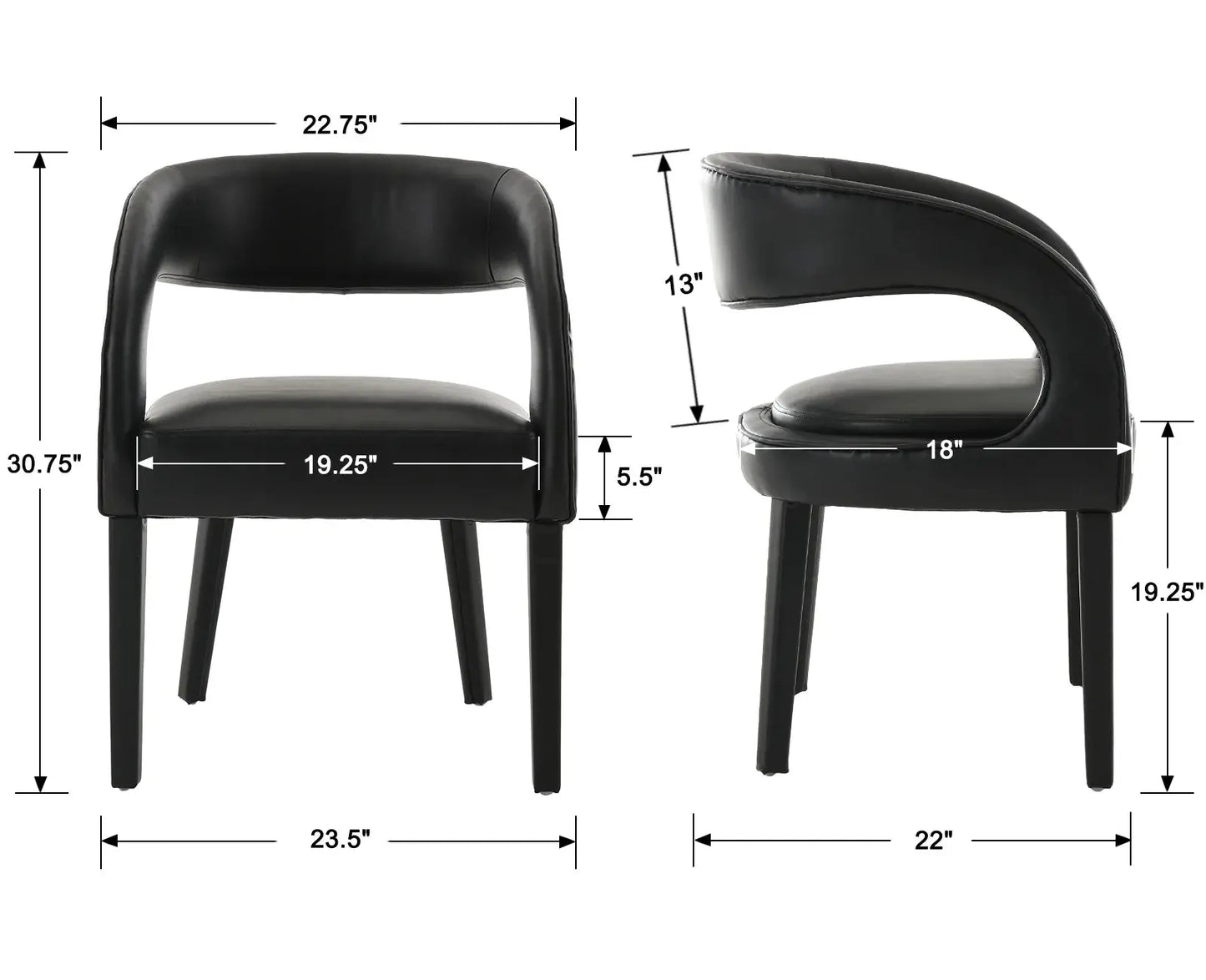 Modern Dining Chairs Set of 2, PU Upholstered Barrel Kitchen Chairs with Open Back, Lovely Dresser Chair, Comfy Dining Side Chairs for Dining Room Bedroom Living Room, Black