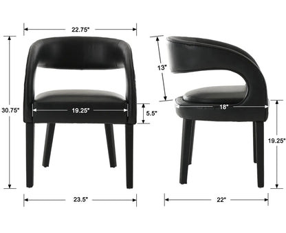 Modern Dining Chairs Set of 2, PU Upholstered Barrel Kitchen Chairs with Open Back, Lovely Dresser Chair, Comfy Dining Side Chairs for Dining Room Bedroom Living Room, Black