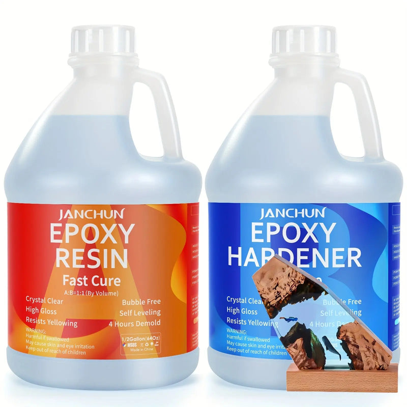 JANCHUN 1 Gallon Super Clear Epoxy Resin Kit No Bubble High Gloss for Art Resin Fast Cure Resin Epoxy for Jewelry Making  River Table Tops DIY Tumblers Molds Art Wood Painting Our3Designs