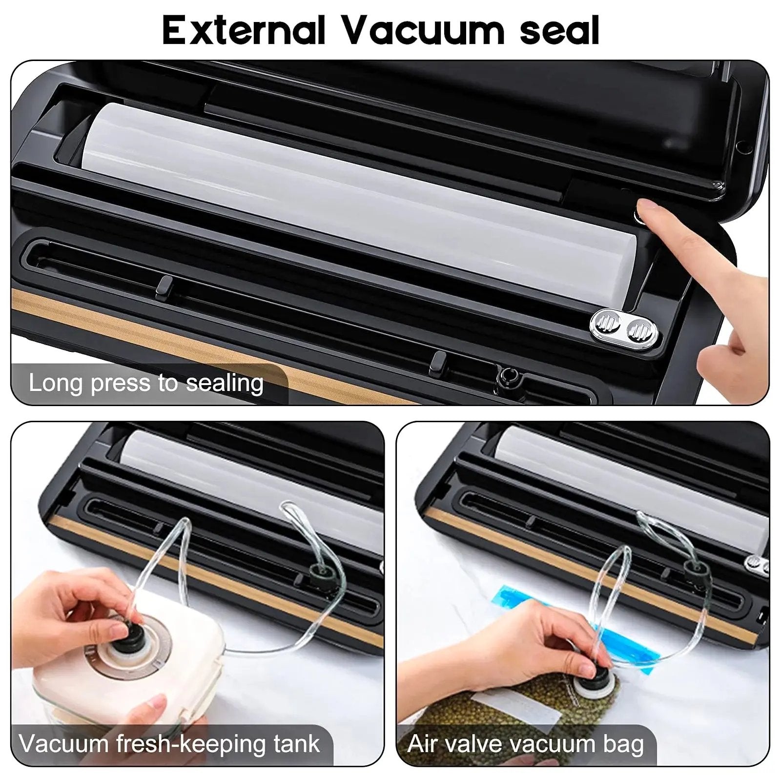 Automatic Vacuum Sealer Machine, 85 Kpa Vacuum Sealer for Food Storage, External Vacuum Sealable Canisters, Dry & Wet Mode, with 20 Bags and a Roll Bag