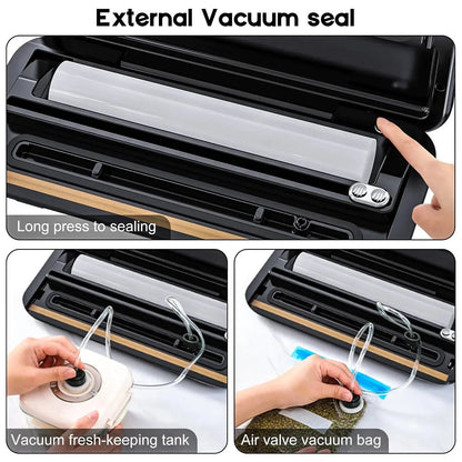 Automatic Vacuum Sealer Machine, 85 Kpa Vacuum Sealer for Food Storage, External Vacuum Sealable Canisters, Dry & Wet Mode, with 20 Bags and a Roll Bag