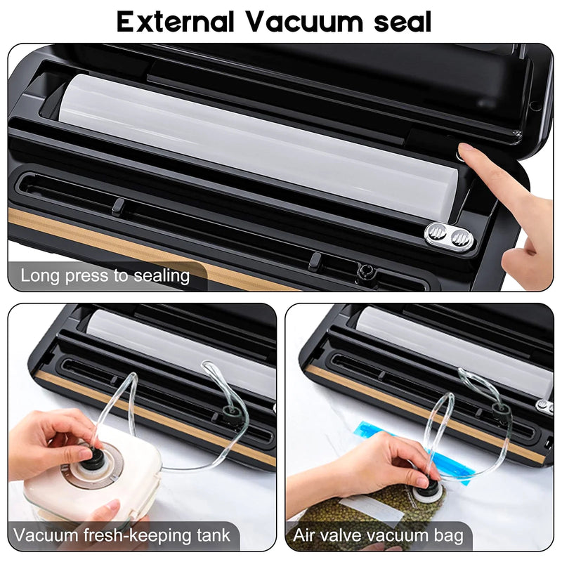 Automatic Vacuum Sealer Machine, 85 Kpa Vacuum Sealer for Food Storage, External Vacuum Sealable Canisters, Dry & Wet Mode, with 20 Bags and a Roll Bag