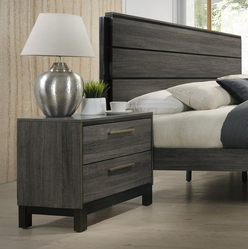 Ioana Antique Grey Finish Wood Bed Room Set, King Size Bed, Dresser, Mirror, Night Stand