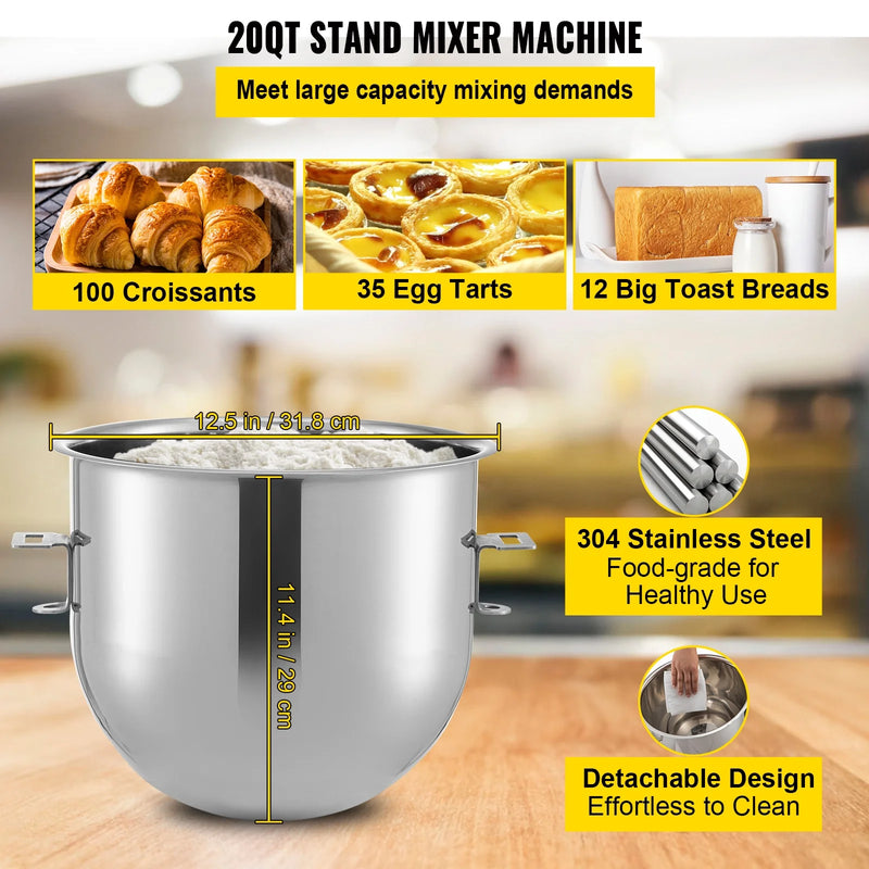 Professional 20Qt Commercial Electric Stand Mixer with 3 Speed Options and Meat Grinding Function