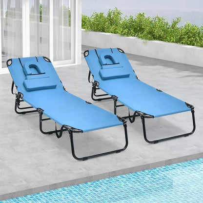 Chill in Style with Our Folding Chaise Lounge Beach Chair! Perfect for Tanning with a Face Hole Pillow – Ideal for Poolside, Patio, or Backyard Relaxation! 🌞💦 #SummerVibes #BeachReady