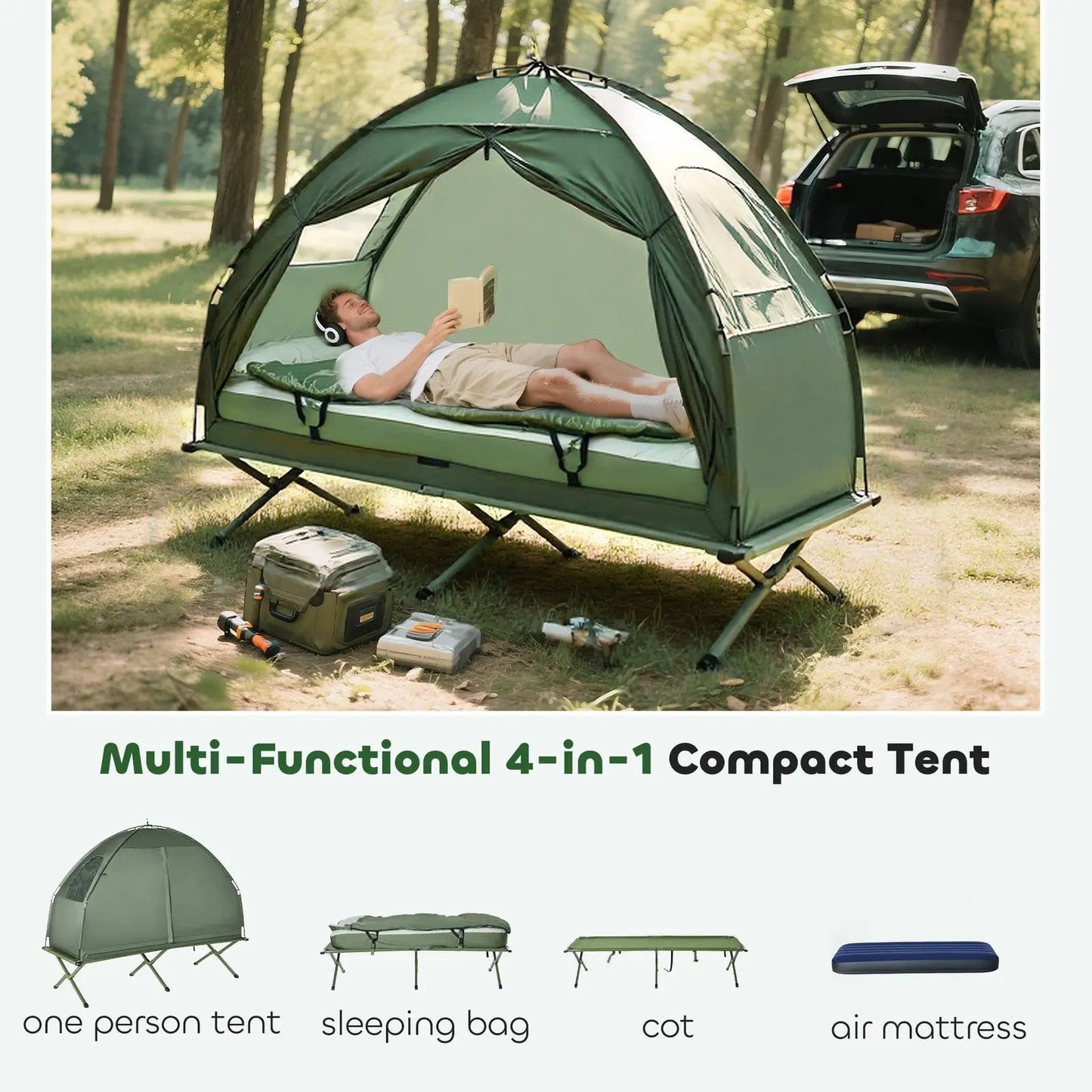 Elevate Your Camping Experience with Our Solo Folding Tent & Comfortable Air Mattress! 🏕️✨