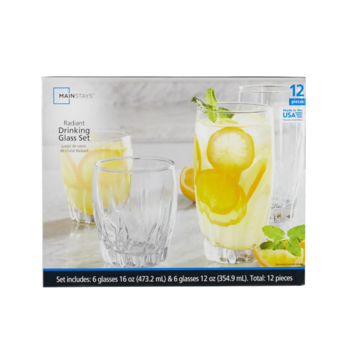 (3 Pack)  12 Piece Radiant Drinking Glasses Set, 16 Oz & 12 Oz Clear Glasses