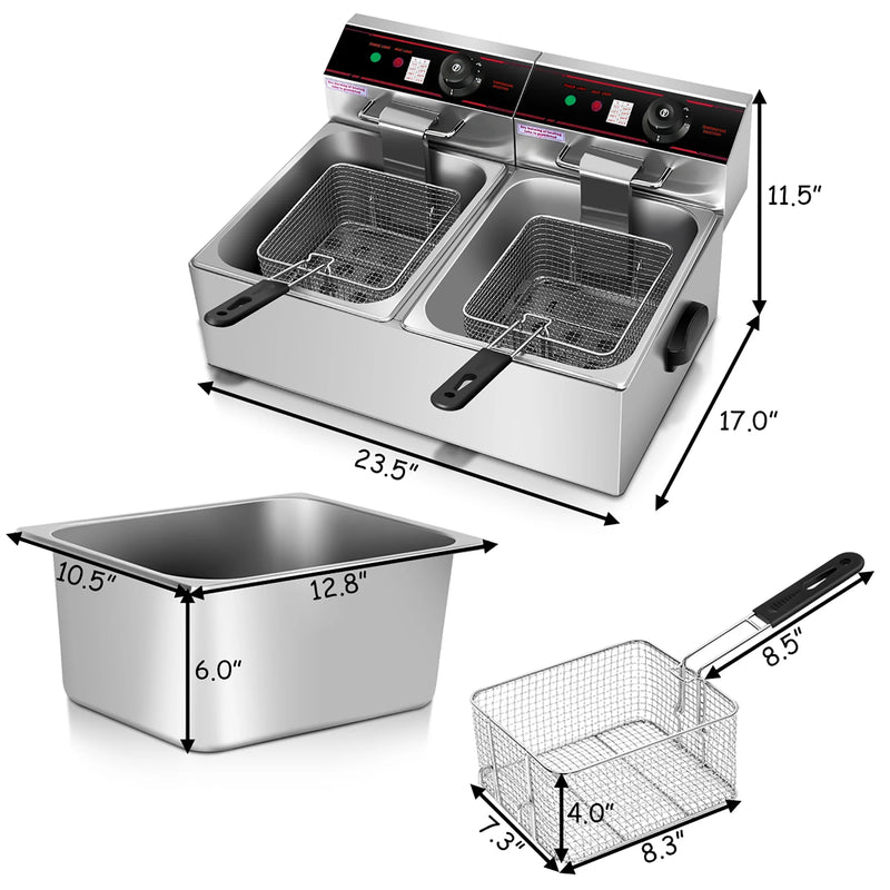 Powerful 12L 3400W Stainless Steel Electric Deep Fryer for Perfectly Crispy Fried Foods
