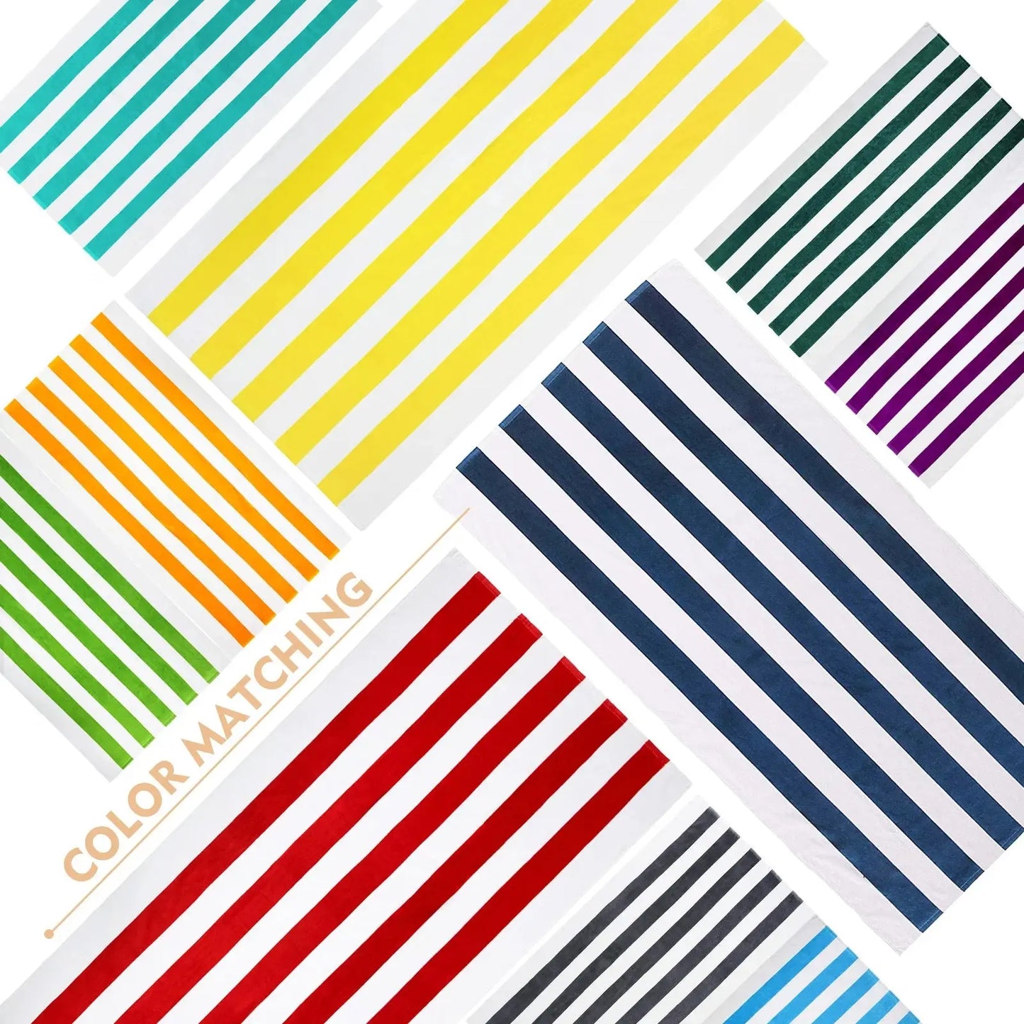 2-Pack Cotton Oversized 35"X70" Cabana Stripe Beach Towels, Super Absorbent Soft Plush Pool Towel, Bath Towel (Forest Green)