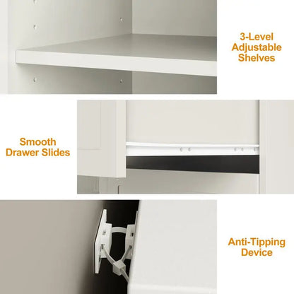 Royalcraft Makeup Vanity Desk, Extendable Corner Vanity Makeup Table with 3 Drawers, Modern Dressing Table for Bedroom, Cream White Makeup Vanity without Mirror